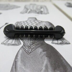 Antique Carved Whitby Jet Victorian Mourning Brooch Black Bar Pin Gothic Memento